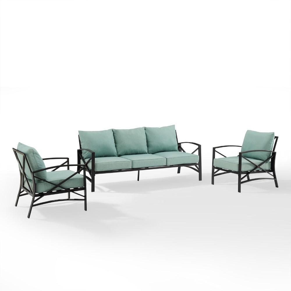 Crosley Furniture - Kaplan 3 Piece Outdoor Sofa Set Mist/Oil Rubbed Bronze - Sofa & 2 Arm Chairs - KO60030BZ-MI veiw 1