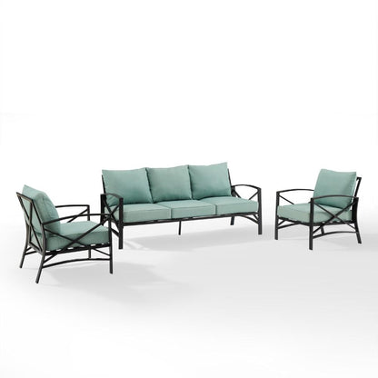 Crosley Furniture - Kaplan 3 Piece Outdoor Sofa Set Mist/Oil Rubbed Bronze - Sofa & 2 Arm Chairs - KO60030BZ-MI veiw 1
