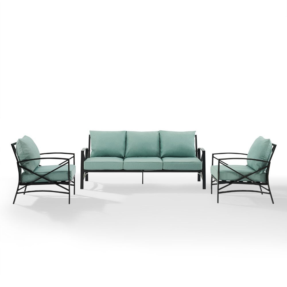 Crosley Furniture - Kaplan 3 Piece Outdoor Sofa Set Mist/Oil Rubbed Bronze - Sofa & 2 Arm Chairs - KO60030BZ-MI veiw 2