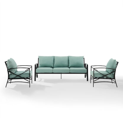 Crosley Furniture - Kaplan 3 Piece Outdoor Sofa Set Mist/Oil Rubbed Bronze - Sofa & 2 Arm Chairs - KO60030BZ-MI veiw 2