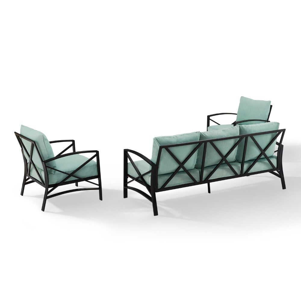 Crosley Furniture - Kaplan 3 Piece Outdoor Sofa Set Mist/Oil Rubbed Bronze - Sofa & 2 Arm Chairs - KO60030BZ-MI veiw 3