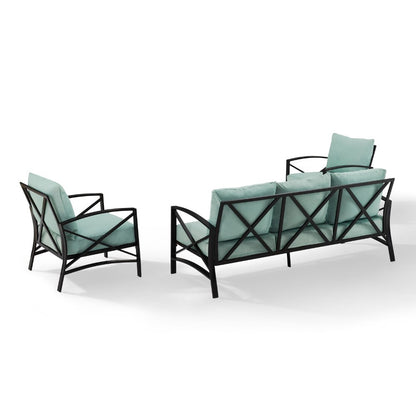Crosley Furniture - Kaplan 3 Piece Outdoor Sofa Set Mist/Oil Rubbed Bronze - Sofa & 2 Arm Chairs - KO60030BZ-MI veiw 3