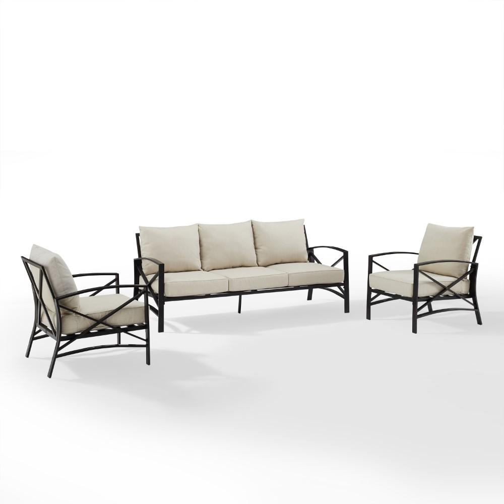 Crosley Furniture - Kaplan 3 Piece Outdoor Sofa Set Oatmeal/Oil Rubbed Bronze - Sofa & 2 Arm Chairs - KO60030BZ-OL veiw 1