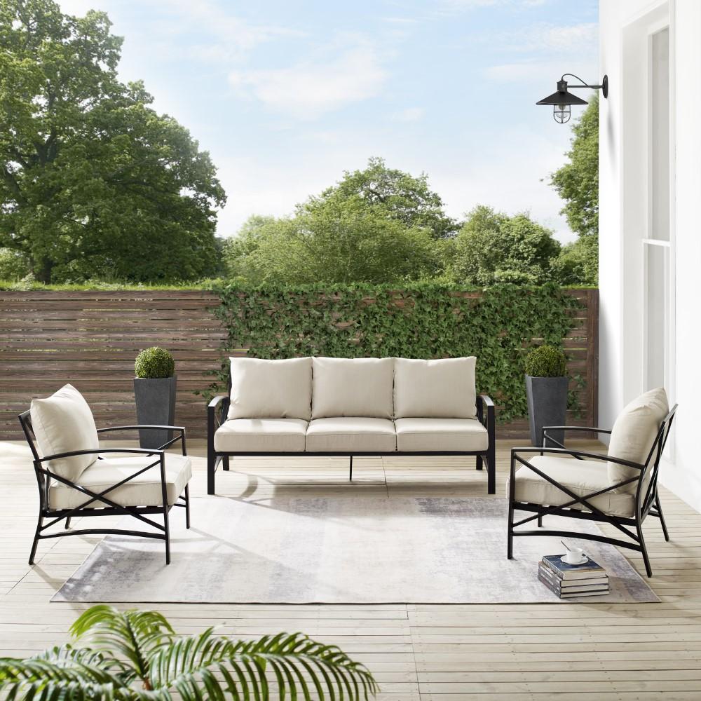 Crosley Furniture - Kaplan 3 Piece Outdoor Sofa Set Oatmeal/Oil Rubbed Bronze - Sofa & 2 Arm Chairs - KO60030BZ-OL veiw 7