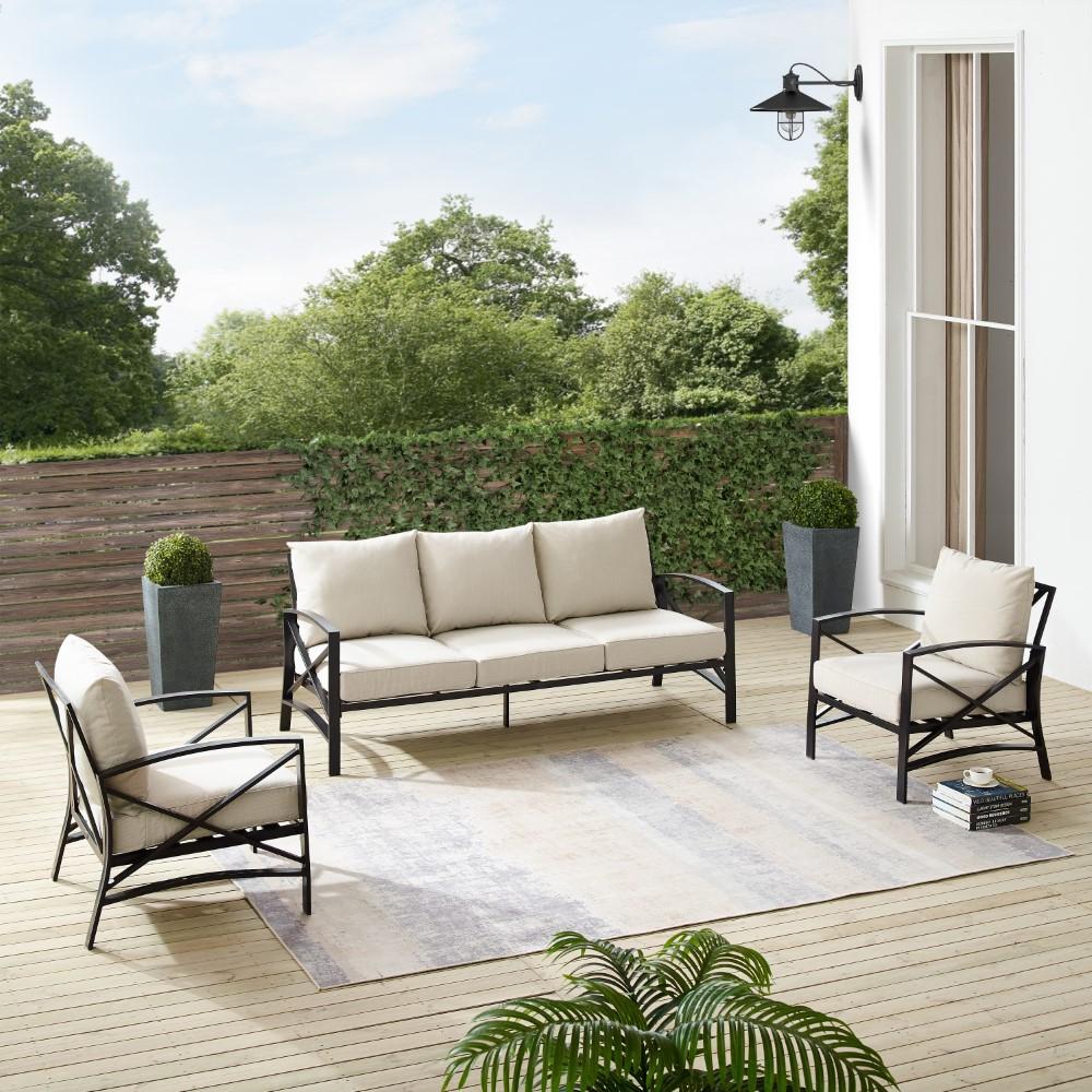 Crosley Furniture - Kaplan 3 Piece Outdoor Sofa Set Oatmeal/Oil Rubbed Bronze - Sofa & 2 Arm Chairs - KO60030BZ-OL veiw 8