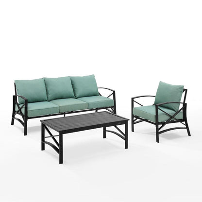 Crosley Furniture - Kaplan 3 Piece Outdoor Sofa Set Mist/Oil Rubbed Bronze - Sofa, Arm Chair, & Coffee Table - KO60031BZ-MI veiw 1