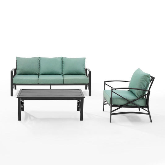 Crosley Furniture - Kaplan 3 Piece Outdoor Sofa Set Mist/Oil Rubbed Bronze - Sofa, Arm Chair, & Coffee Table - KO60031BZ-MI veiw 2