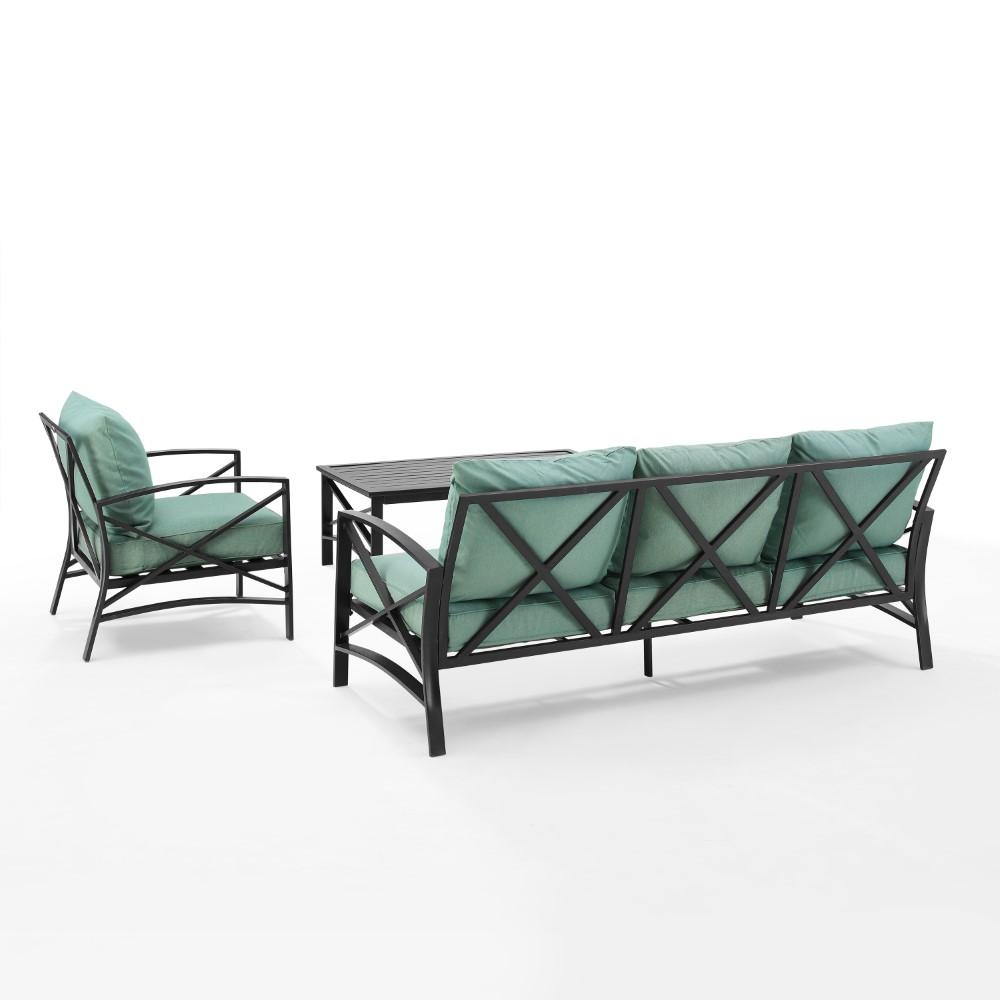 Crosley Furniture - Kaplan 3 Piece Outdoor Sofa Set Mist/Oil Rubbed Bronze - Sofa, Arm Chair, & Coffee Table - KO60031BZ-MI veiw 3