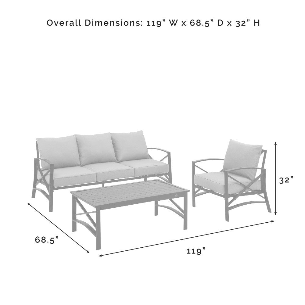 Crosley Furniture - Kaplan 3 Piece Outdoor Sofa Set Mist/Oil Rubbed Bronze - Sofa, Arm Chair, & Coffee Table - KO60031BZ-MI veiw 6