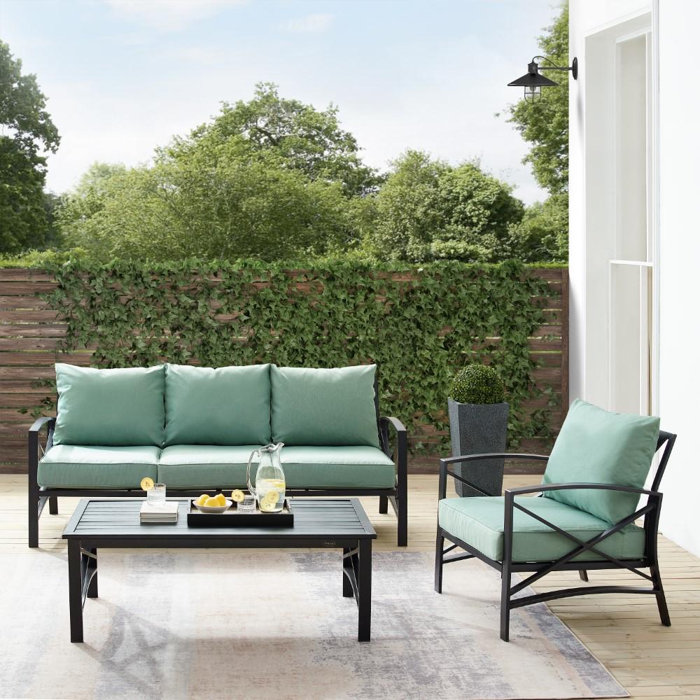 Crosley Furniture - Kaplan 3 Piece Outdoor Sofa Set Mist/Oil Rubbed Bronze - Sofa, Arm Chair, & Coffee Table - KO60031BZ-MI veiw 7