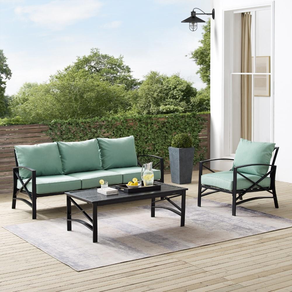 Crosley Furniture - Kaplan 3 Piece Outdoor Sofa Set Mist/Oil Rubbed Bronze - Sofa, Arm Chair, & Coffee Table - KO60031BZ-MI veiw 8