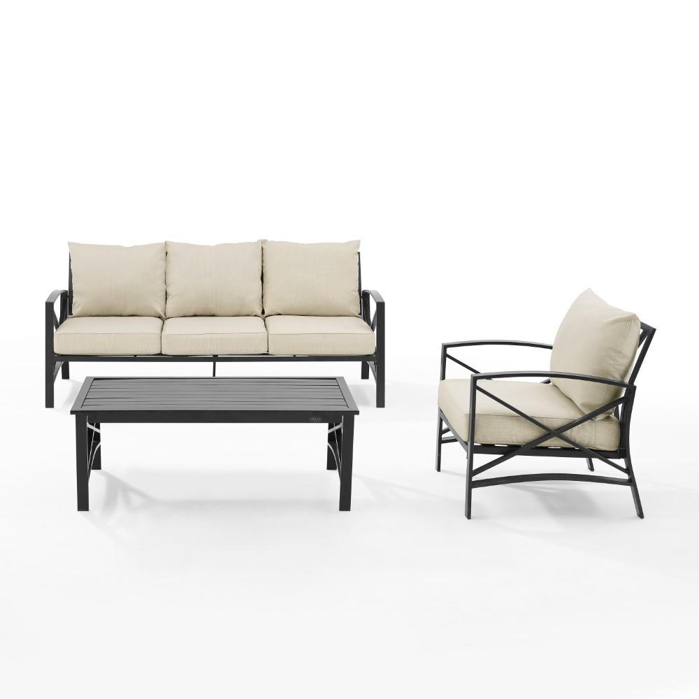 Crosley Furniture - Kaplan 3 Piece Outdoor Sofa Set Oatmeal/Oil Rubbed Bronze - Sofa, Arm Chair, & Coffee Table - KO60031BZ-OL veiw 2