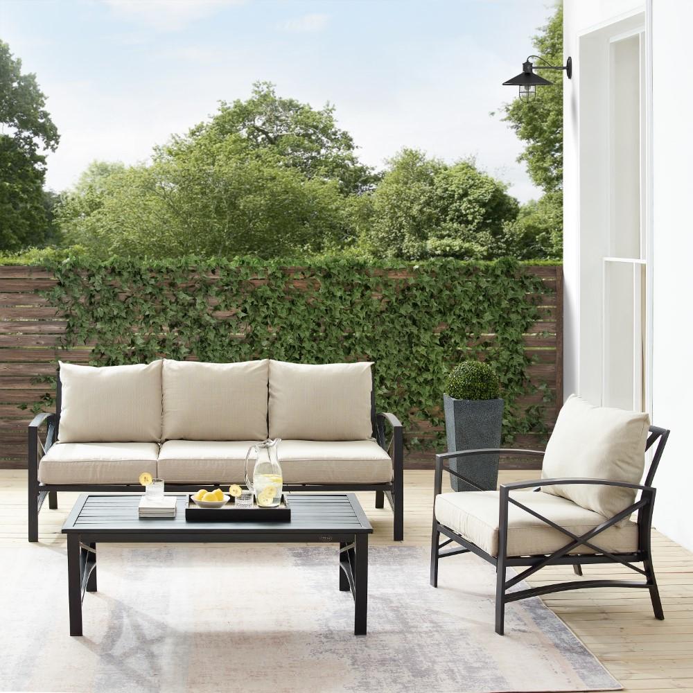 Crosley Furniture - Kaplan 3 Piece Outdoor Sofa Set Oatmeal/Oil Rubbed Bronze - Sofa, Arm Chair, & Coffee Table - KO60031BZ-OL veiw 7