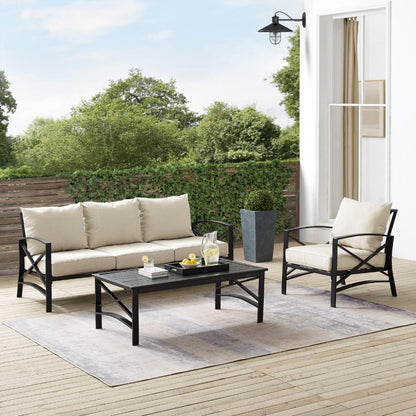 Crosley Furniture - Kaplan 3 Piece Outdoor Sofa Set Oatmeal/Oil Rubbed Bronze - Sofa, Arm Chair, & Coffee Table - KO60031BZ-OL veiw 8
