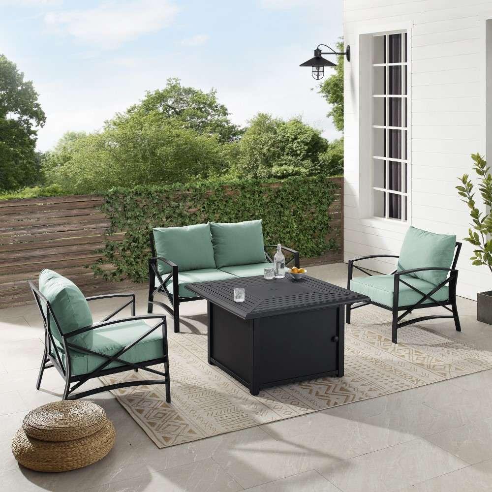 Crosley Furniture - Kaplan 4Pc Outdoor Metal Conversation Set W-Fire Table Mist-Oil Rubbed Bronze - Loveseat, Dante Fire Table, and 2 Arm Chairs - KO60037BZ-MI veiw 3