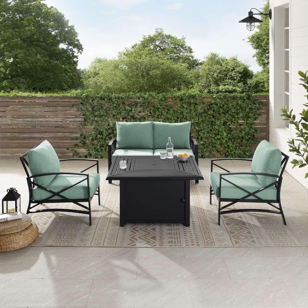 Crosley Furniture - Kaplan 4Pc Outdoor Metal Conversation Set W-Fire Table Mist-Oil Rubbed Bronze - Loveseat, Dante Fire Table, and 2 Arm Chairs - KO60037BZ-MI veiw 4