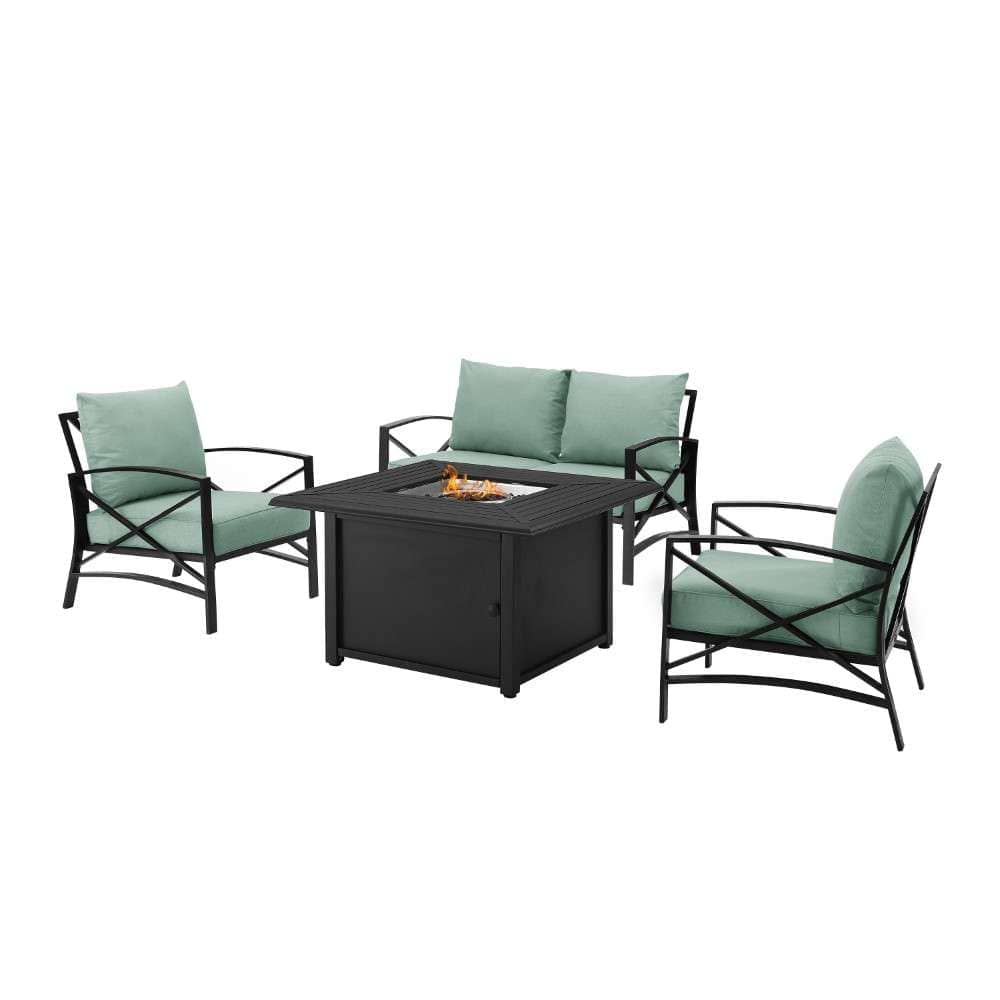 Crosley Furniture - Kaplan 4Pc Outdoor Metal Conversation Set W-Fire Table Mist-Oil Rubbed Bronze - Loveseat, Dante Fire Table, and 2 Arm Chairs - KO60037BZ-MI veiw 5