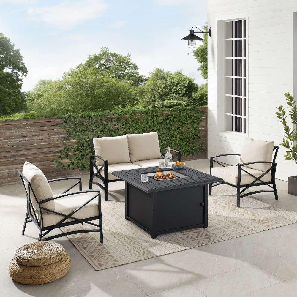 Crosley Furniture - Kaplan 4Pc Outdoor Metal Conversation Set W-Fire Table Oatmeal-Oil Rubbed Bronze - Loveseat, Dante Fire Table, and 2 Arm Chairs - KO60037BZ-OL veiw 1