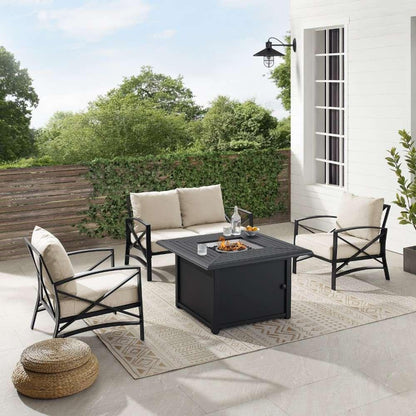 Crosley Furniture - Kaplan 4Pc Outdoor Metal Conversation Set W-Fire Table Oatmeal-Oil Rubbed Bronze - Loveseat, Dante Fire Table, and 2 Arm Chairs - KO60037BZ-OL veiw 1