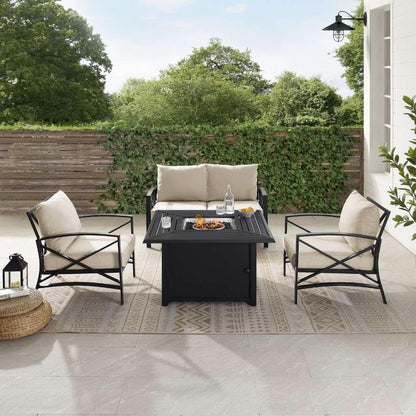 Crosley Furniture - Kaplan 4Pc Outdoor Metal Conversation Set W-Fire Table Oatmeal-Oil Rubbed Bronze - Loveseat, Dante Fire Table, and 2 Arm Chairs - KO60037BZ-OL veiw 2