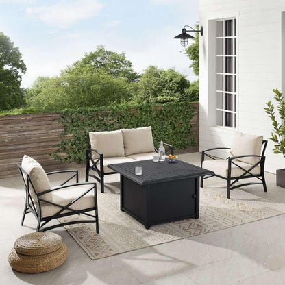 Crosley Furniture - Kaplan 4Pc Outdoor Metal Conversation Set W-Fire Table Oatmeal-Oil Rubbed Bronze - Loveseat, Dante Fire Table, and 2 Arm Chairs - KO60037BZ-OL veiw 3