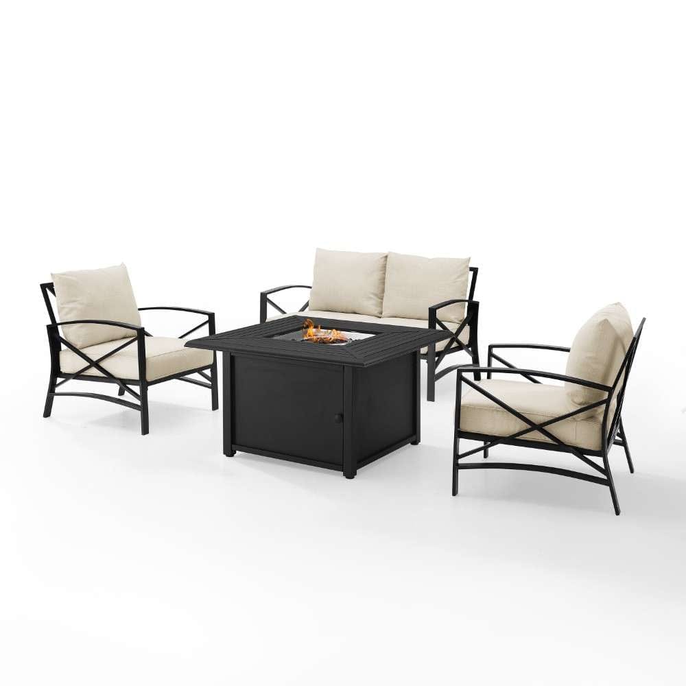 Crosley Furniture - Kaplan 4Pc Outdoor Metal Conversation Set W-Fire Table Oatmeal-Oil Rubbed Bronze - Loveseat, Dante Fire Table, and 2 Arm Chairs - KO60037BZ-OL veiw 8