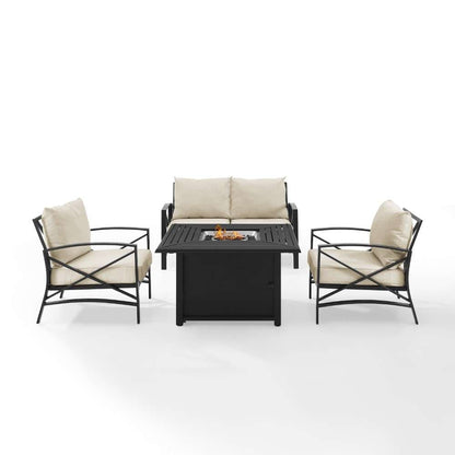 Crosley Furniture - Kaplan 4Pc Outdoor Metal Conversation Set W-Fire Table Oatmeal-Oil Rubbed Bronze - Loveseat, Dante Fire Table, and 2 Arm Chairs - KO60037BZ-OL veiw 9