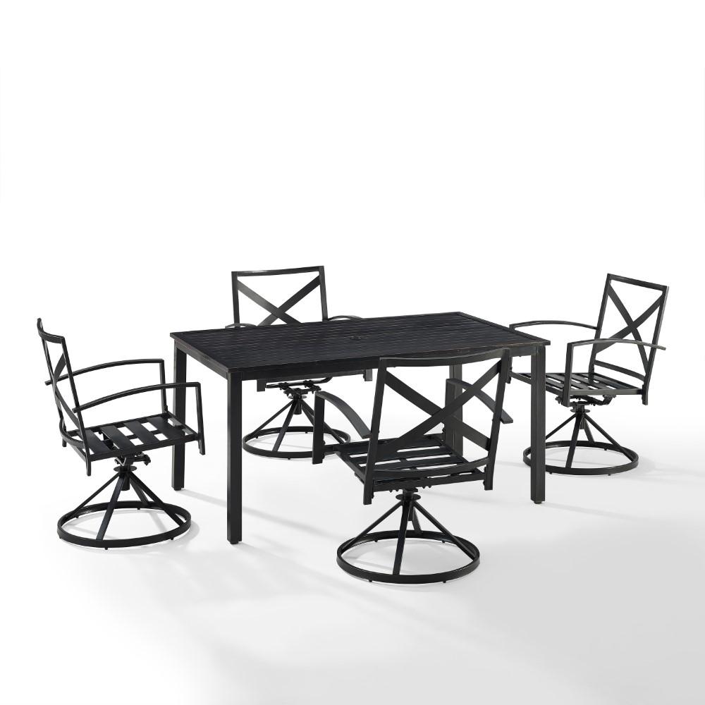 Crosley Furniture - Kaplan 5 Piece Outdoor Dining Set Mist/Oil Rubbed Bronze - Table & 4 Swivel Chairs - KO60021BZ-MI veiw 3