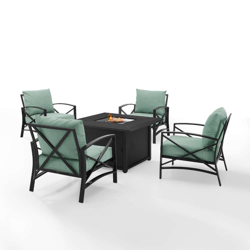 Crosley Furniture - Kaplan 5Pc Outdoor Metal Conversation Set W-Fire Table Mist-Oil Rubbed Bronze - Dante Fire Table and 4 Arm Chairs - KO60035BZ-MI veiw 8