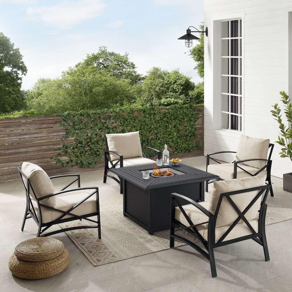 Crosley Furniture - Kaplan 5Pc Outdoor Metal Conversation Set W-Fire Table Oatmeal-Oil Rubbed Bronze - Dante Fire Table and 4 Arm Chairs - KO60035BZ-OL veiw 1