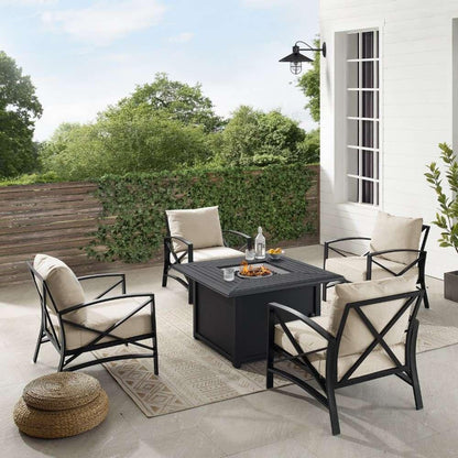 Crosley Furniture - Kaplan 5Pc Outdoor Metal Conversation Set W-Fire Table Oatmeal-Oil Rubbed Bronze - Dante Fire Table and 4 Arm Chairs - KO60035BZ-OL veiw 1