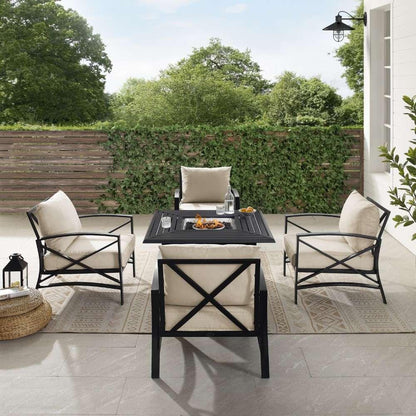 Crosley Furniture - Kaplan 5Pc Outdoor Metal Conversation Set W-Fire Table Oatmeal-Oil Rubbed Bronze - Dante Fire Table and 4 Arm Chairs - KO60035BZ-OL veiw 2