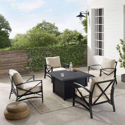 Crosley Furniture - Kaplan 5Pc Outdoor Metal Conversation Set W-Fire Table Oatmeal-Oil Rubbed Bronze - Dante Fire Table and 4 Arm Chairs - KO60035BZ-OL veiw 3