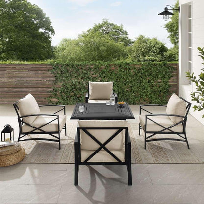 Crosley Furniture - Kaplan 5Pc Outdoor Metal Conversation Set W-Fire Table Oatmeal-Oil Rubbed Bronze - Dante Fire Table and 4 Arm Chairs - KO60035BZ-OL veiw 4