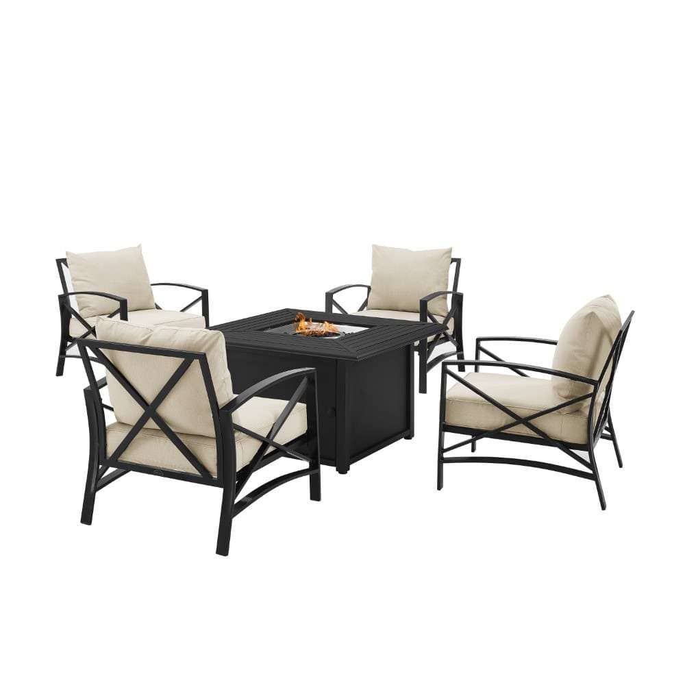 Crosley Furniture - Kaplan 5Pc Outdoor Metal Conversation Set W-Fire Table Oatmeal-Oil Rubbed Bronze - Dante Fire Table and 4 Arm Chairs - KO60035BZ-OL veiw 5