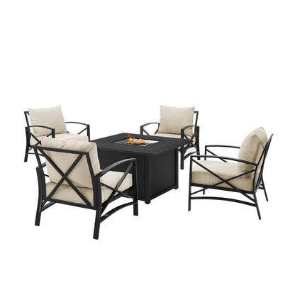 Crosley Furniture - Kaplan 5Pc Outdoor Metal Conversation Set W-Fire Table Oatmeal-Oil Rubbed Bronze - Dante Fire Table and 4 Arm Chairs - KO60035BZ-OL veiw 5