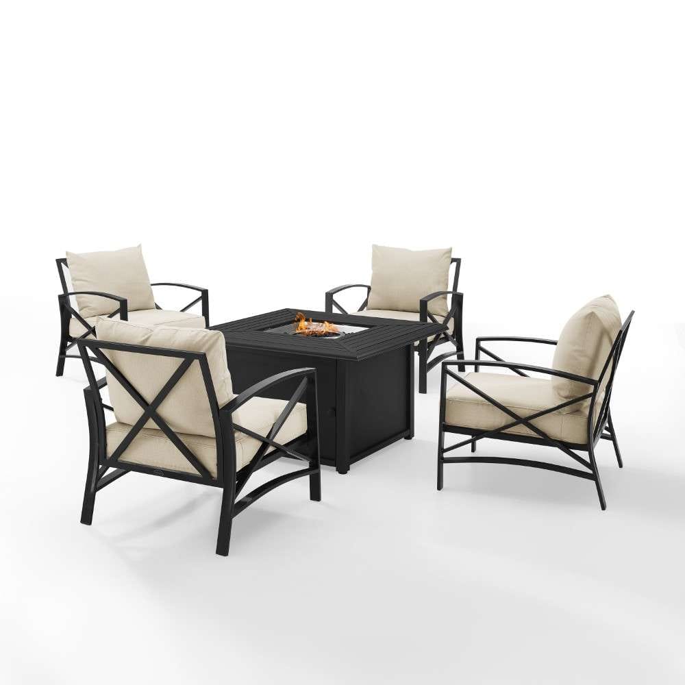 Crosley Furniture - Kaplan 5Pc Outdoor Metal Conversation Set W-Fire Table Oatmeal-Oil Rubbed Bronze - Dante Fire Table and 4 Arm Chairs - KO60035BZ-OL veiw 8