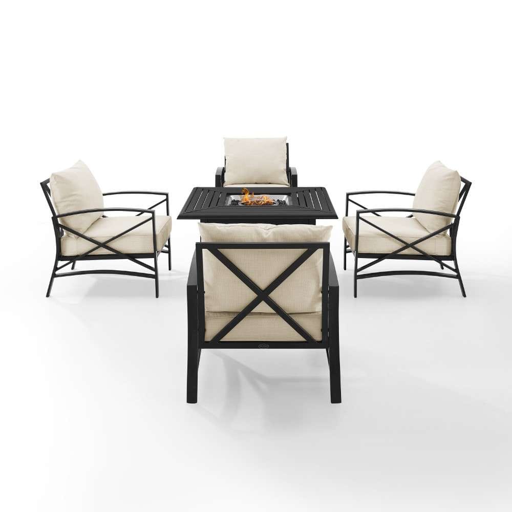 Crosley Furniture - Kaplan 5Pc Outdoor Metal Conversation Set W-Fire Table Oatmeal-Oil Rubbed Bronze - Dante Fire Table and 4 Arm Chairs - KO60035BZ-OL veiw 9