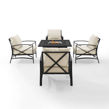 Crosley Furniture - Kaplan 5Pc Outdoor Metal Conversation Set W-Fire Table Oatmeal-Oil Rubbed Bronze - Dante Fire Table and 4 Arm Chairs - KO60035BZ-OL veiw 9