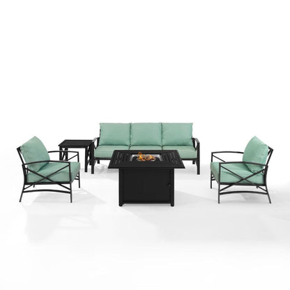 Crosley Furniture - Kaplan 5 Piece Outdoor Sofa Set With Fire Table Mist/Oil Rubbed Bronze - Sofa, Dante Fire Table, Side Table, & 2 Arm Chairs - KO60036BZ-MI veiw 2