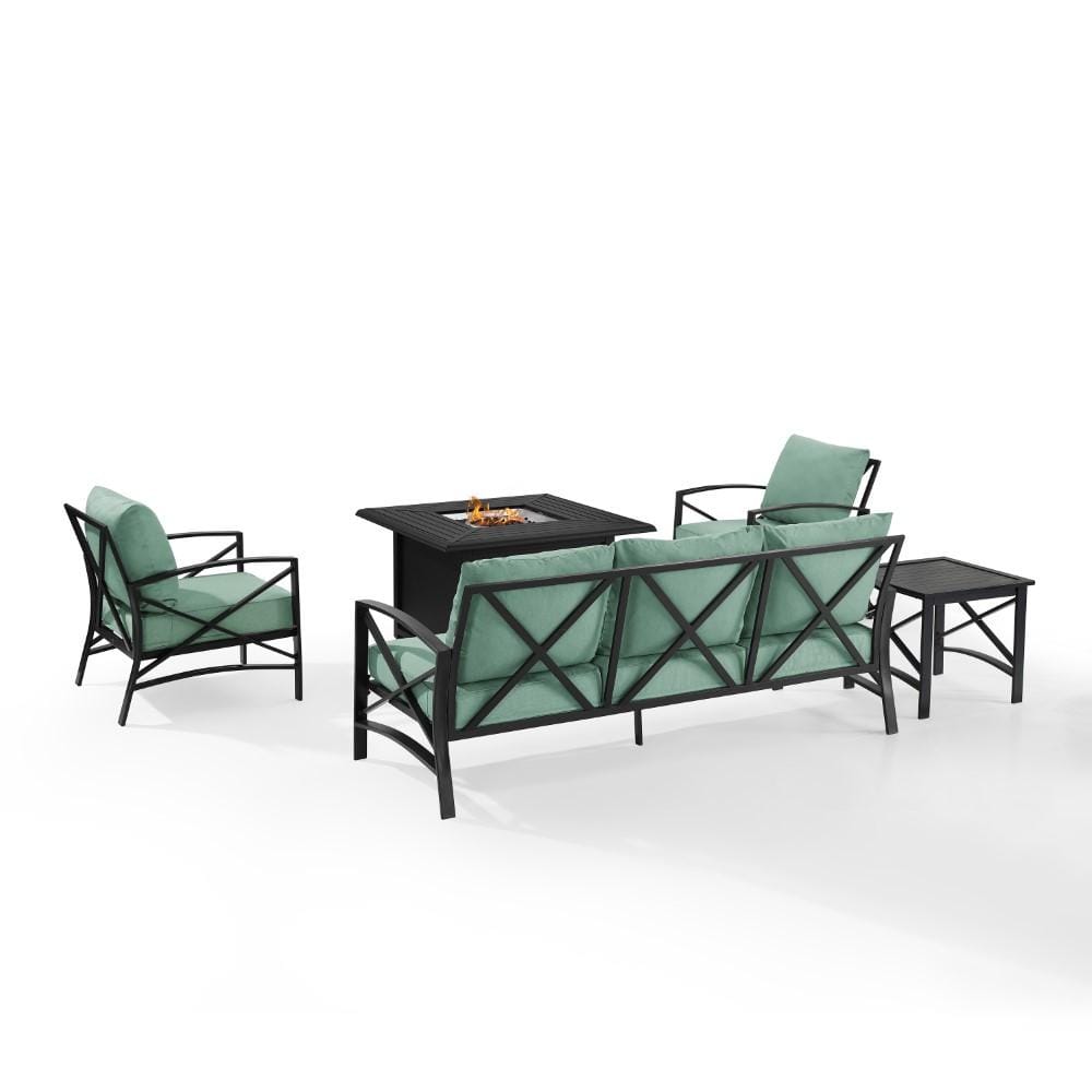Crosley Furniture - Kaplan 5 Piece Outdoor Sofa Set With Fire Table Mist/Oil Rubbed Bronze - Sofa, Dante Fire Table, Side Table, & 2 Arm Chairs - KO60036BZ-MI veiw 3