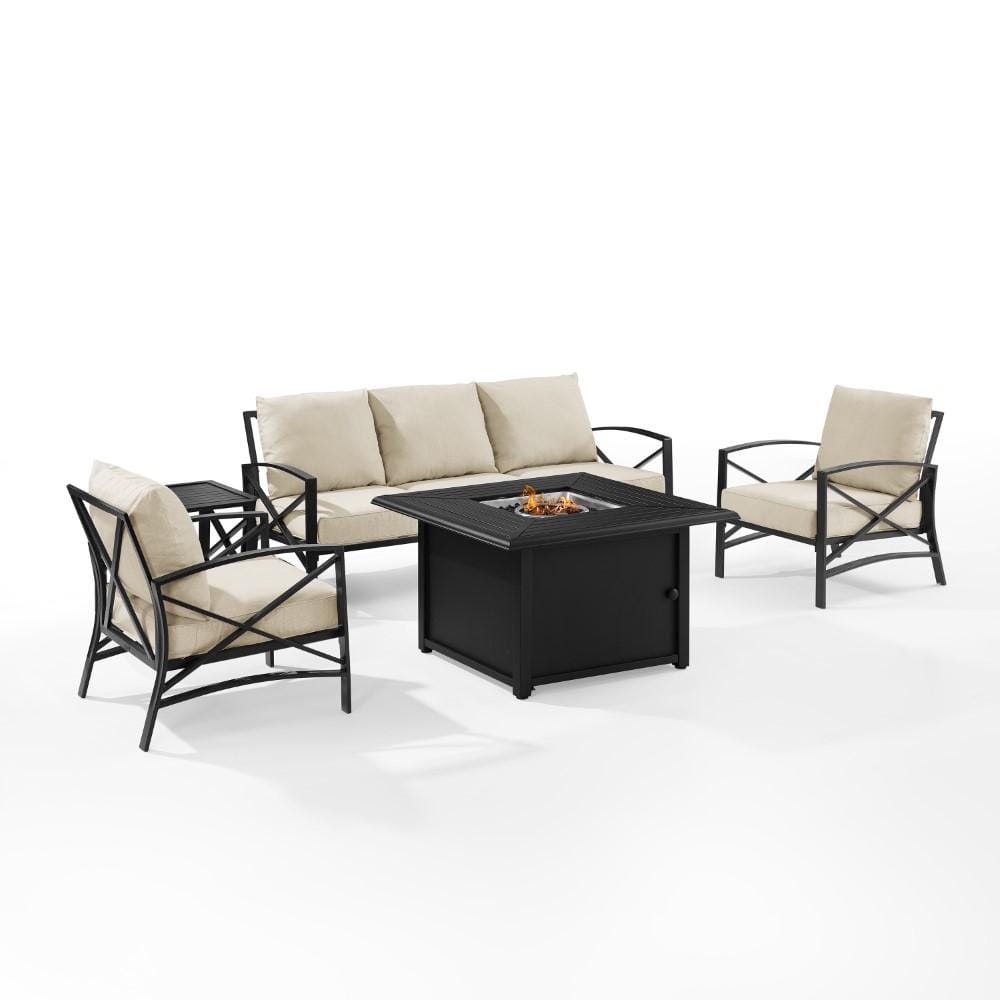 Crosley Furniture - Kaplan 5 Piece Outdoor Sofa Set With Fire Table Oatmeal/Oil Rubbed Bronze - Sofa, Dante Fire Table, Side Table, & 2 Arm Chairs - KO60036BZ-OL veiw 1