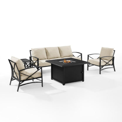 Crosley Furniture - Kaplan 5 Piece Outdoor Sofa Set With Fire Table Oatmeal/Oil Rubbed Bronze - Sofa, Dante Fire Table, Side Table, & 2 Arm Chairs - KO60036BZ-OL veiw 1