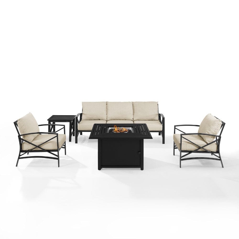 Crosley Furniture - Kaplan 5 Piece Outdoor Sofa Set With Fire Table Oatmeal/Oil Rubbed Bronze - Sofa, Dante Fire Table, Side Table, & 2 Arm Chairs - KO60036BZ-OL veiw 2
