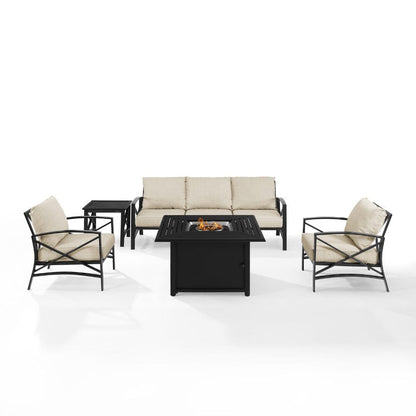 Crosley Furniture - Kaplan 5 Piece Outdoor Sofa Set With Fire Table Oatmeal/Oil Rubbed Bronze - Sofa, Dante Fire Table, Side Table, & 2 Arm Chairs - KO60036BZ-OL veiw 2