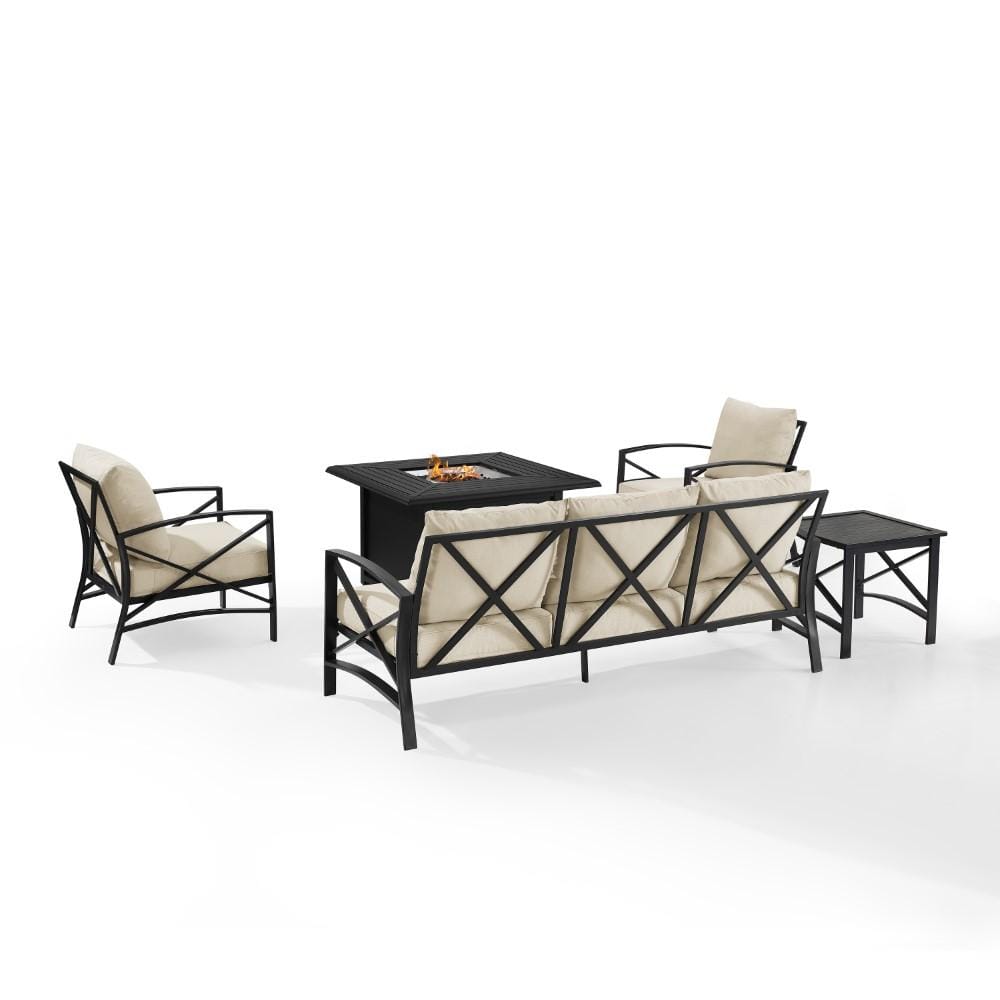 Crosley Furniture - Kaplan 5 Piece Outdoor Sofa Set With Fire Table Oatmeal/Oil Rubbed Bronze - Sofa, Dante Fire Table, Side Table, & 2 Arm Chairs - KO60036BZ-OL veiw 3