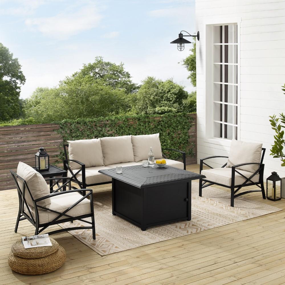 Crosley Furniture - Kaplan 5 Piece Outdoor Sofa Set With Fire Table Oatmeal/Oil Rubbed Bronze - Sofa, Dante Fire Table, Side Table, & 2 Arm Chairs - KO60036BZ-OL veiw 10