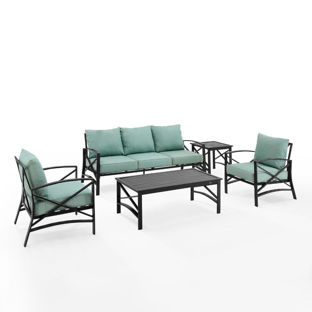 Crosley Furniture - Kaplan 5 Piece Outdoor Sofa Set Mist/Oil Rubbed Bronze - Sofa, Coffee Table, Side Table, & 2 Arm Chairs - KO60032BZ-MI veiw 1