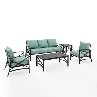 Crosley Furniture - Kaplan 5 Piece Outdoor Sofa Set Mist/Oil Rubbed Bronze - Sofa, Coffee Table, Side Table, & 2 Arm Chairs - KO60032BZ-MI veiw 1