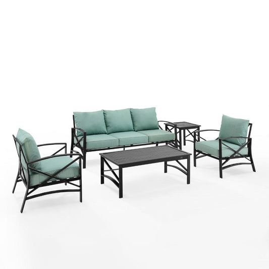 Crosley Furniture - Kaplan 5 Piece Outdoor Sofa Set Mist/Oil Rubbed Bronze - Sofa, Coffee Table, Side Table, & 2 Arm Chairs - KO60032BZ-MI veiw 1